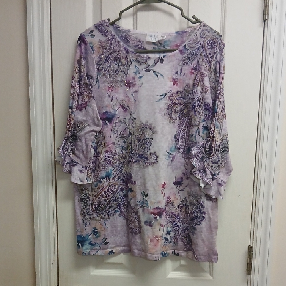 Time & True Lightweight Blouse With Floral And Studed Design Size L